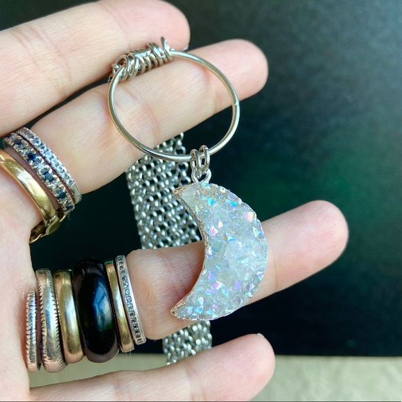 Moon crystal necklace . Stainless steel chains druzy aura quartz moon charm boho - Picture 12 of 15